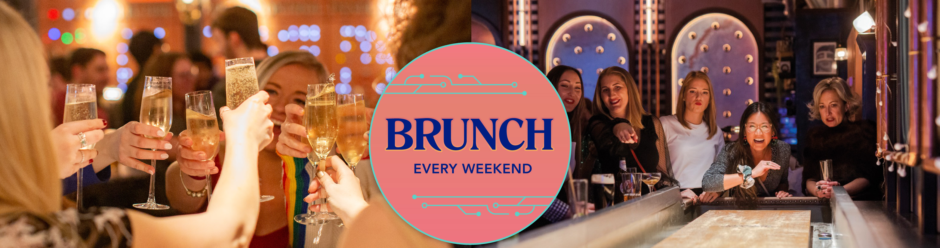 A banner with images and the text "Brunch, Every Weekend"