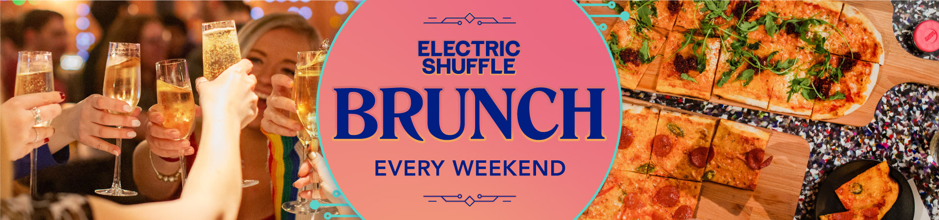 A banner with images and the text "Brunch, Every Weekend"